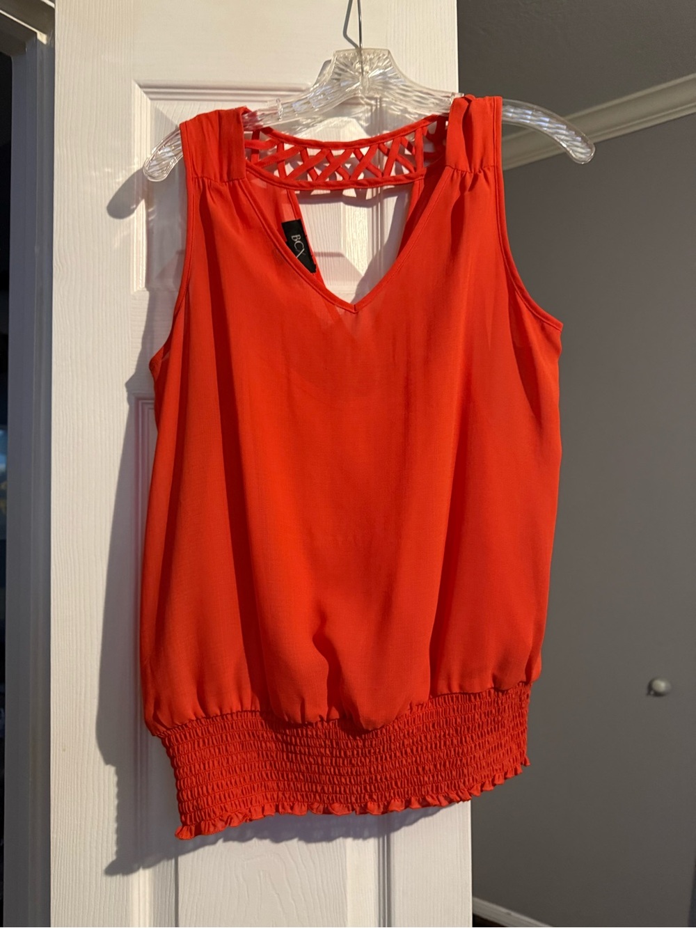 BCX Bright Red V-Neck Tank with Lattice Back